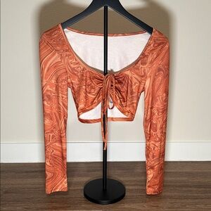 Orange Swirl Long Sleeve Crop Top